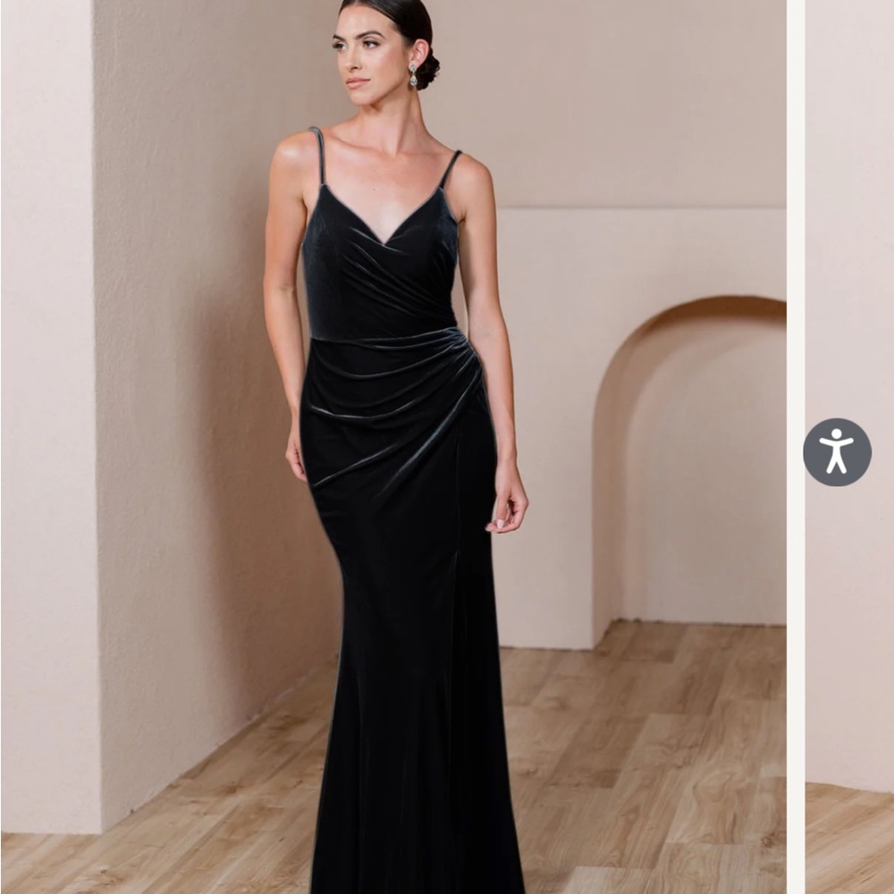 Revelry Rory velvet in black, size 12, petite length 41 inches waist to hem